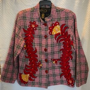 Alex Kim pink and gray plaid jacket